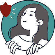 Illustration of a smiling figure looking up with a red shield next to his head against a turquoise circle.